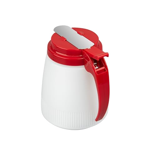 Restaurantware-Chef 101 32 Ounce All Purpose Syrup Dispenser, 1 Honey Dispenser - Red Top, Stainless Steel Slide Cover, Plastic Pancake Syrup Bottle, Perfect For Diners, Restaurants, Home