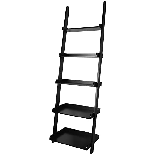 5-Tier Leaning Wall Ladder Bookshelf, 70-Inch Black Storage Organizer