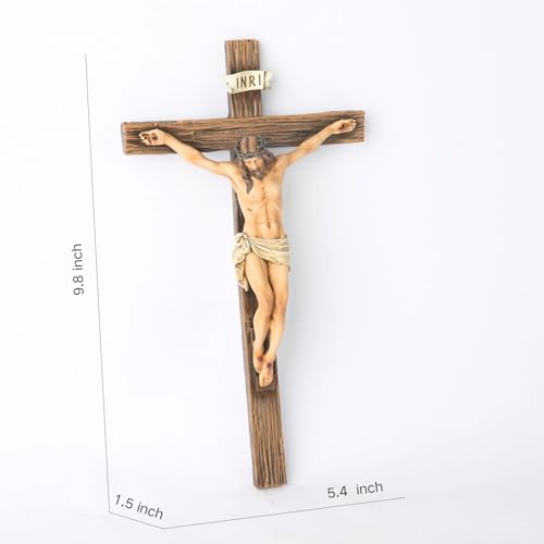 10-Inch Crucifix Wall Cross - Hand-Painted Stone Resin Religious Art