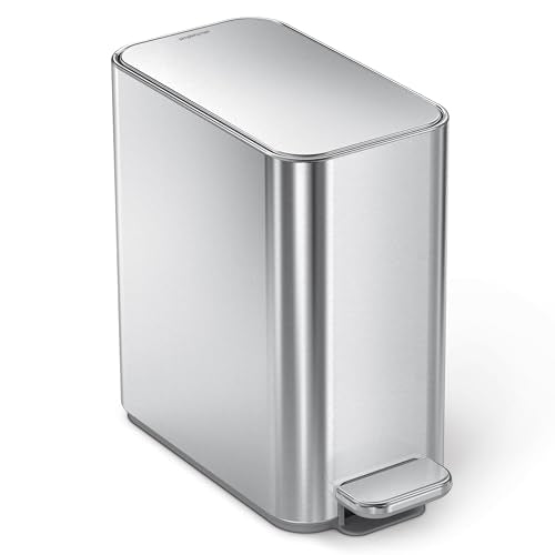 Slim Step Trash Can 5L Brushed Stainless Steel Bathroom Wastebasket