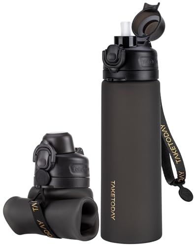 Collapsible Water Bottle 21oz Foldable Silicone Travel Bottle with Straw