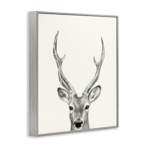 Farmhouse Gray Framed Deer Portrait Wall Art 11x14 Inch Woodland Giclée Print