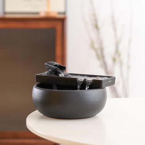 Ceramic Tabletop Fountain - 8.3-Inch Indoor Water Feature with Pump