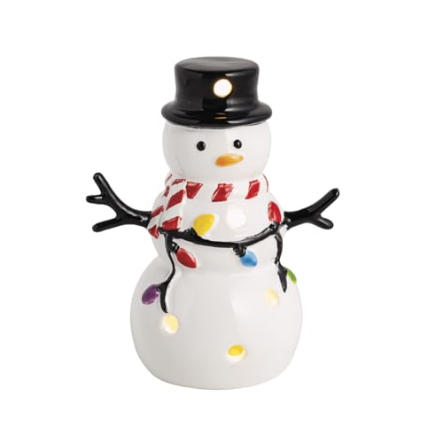 LED Light-Up Christmas Snowman Ceramic Sitter - Holiday Table Decor