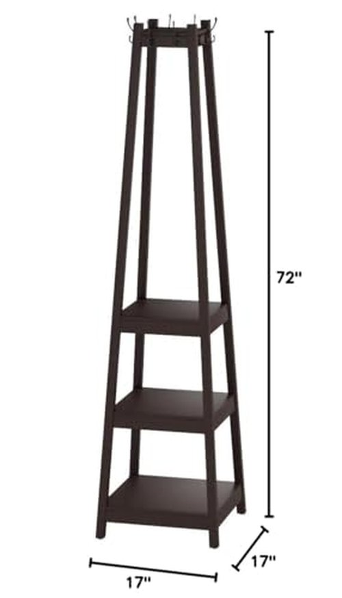 Roundhill Furniture Vassen Coat Rack with 3-Tier Storage Shelves in Espresso Finish
