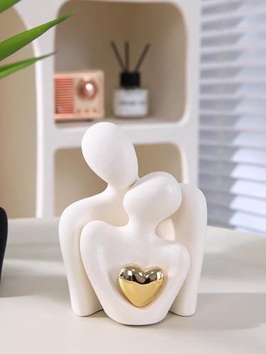 Mini Hugging Couple Ceramic Statue - Romantic Minimalist Home Decor