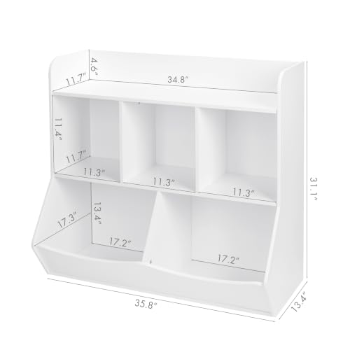UTEX White Toy Storage Organizer with Bookcase and Cubby Shelves for Kids