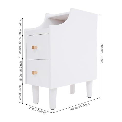 9.8-Inch Narrow Nightstand with 2 Drawers, Modern Wood Bedside Side Table