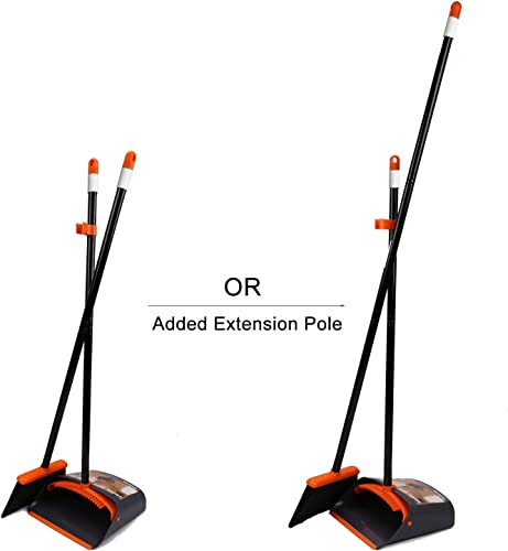 Upright Broom and Dustpan Set with 52-Inch Long Handle & Comb Teeth