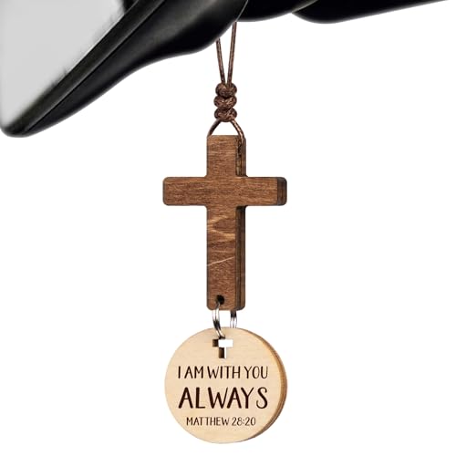 Wooden Car Rearview Mirror Cross Ornament with Daily Scripture Scan