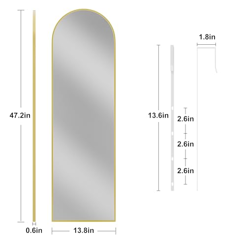 Arched Full Length Door Mirror - 14" x 48" Over the Door Wall Mirror, Gold