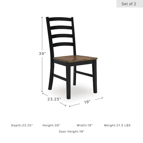 Modern Ladderback Dining Chairs Set of 2, Two-Tone Wood Kitchen Chairs
