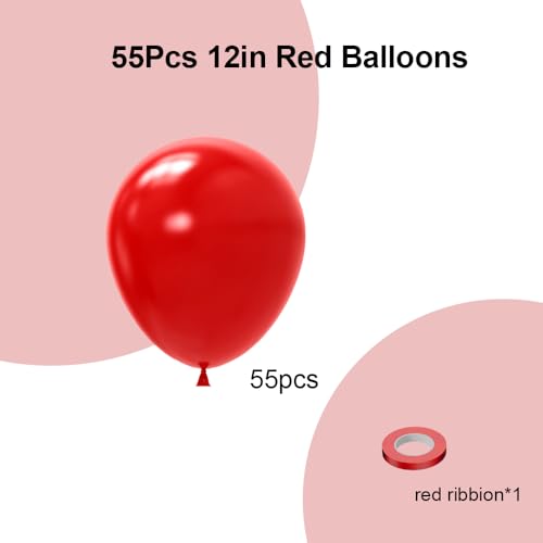 Red Latex Balloons 55pcs 12-inch for Birthday Party Decorations - Red