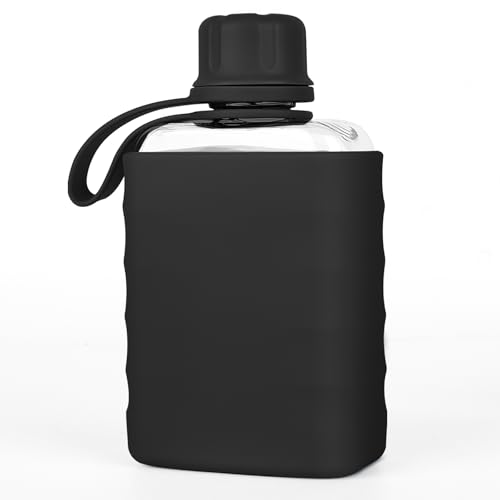 IDIDG Black Mini Portable Flask 8.2oz Silicone Sleeve Travel Liquor Bottle