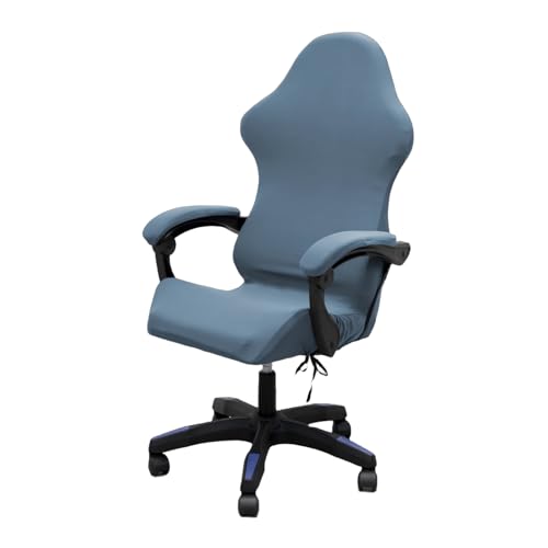 Stretch Ruffled Gaming Chair Cover Set with Armrest Covers - Gray-Blue