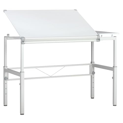 Adjustable Drafting Workstation with Angled Tabletop and Side Shelf