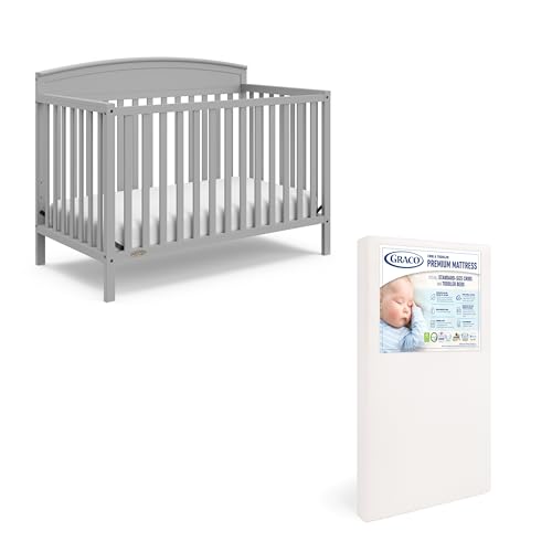 5-in-1 Convertible Baby Crib and Mattress Set, Pebble Gray