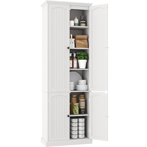 72-Inch Tall Kitchen Pantry Cabinet with Adjustable Shelves, White