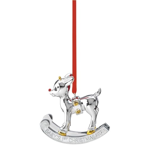 Baby's First Christmas Ornament Rudolph Silverplate with 24K Gold Accents