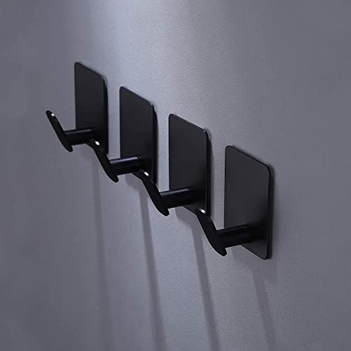 Heavy Duty Adhesive Towel Hooks, Matte Black Stainless Steel - 4 Pack