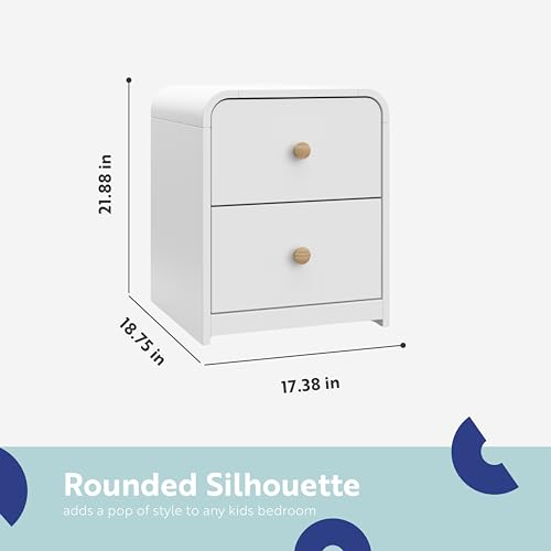 2-Drawer Kids Bedroom Nightstand - White and Natural Wood Finish