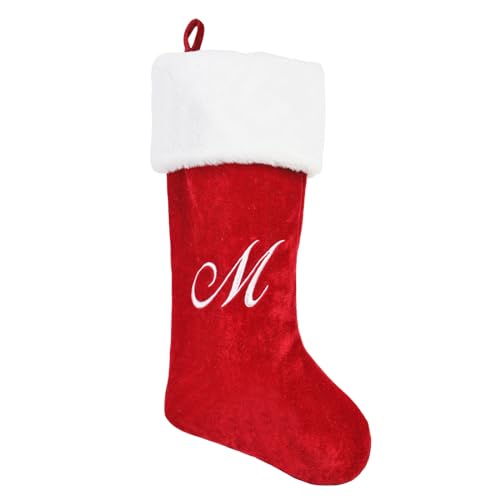 20-Inch Personalized Letter Christmas Stocking Red Plush Holiday Decor