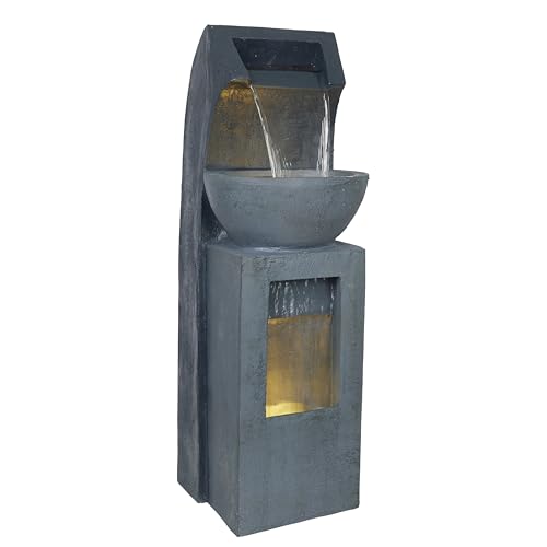 41H Outdoor Basin Waterfall Fountain with LED Lights for Garden Patio Yard - Gray