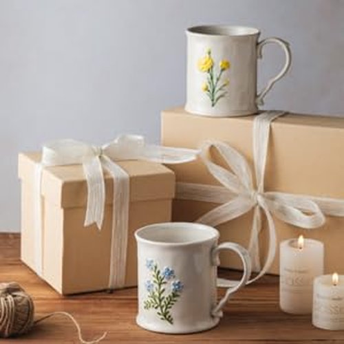 DELIGHTS GALORE 2 Pack Floral Ceramic Coffee Mugs - Yellow and Blue Flowers, Hand-Painted, Microwave & Dishwasher Safe, Ideal for Cappuccino, Tea, Hot Chocolate