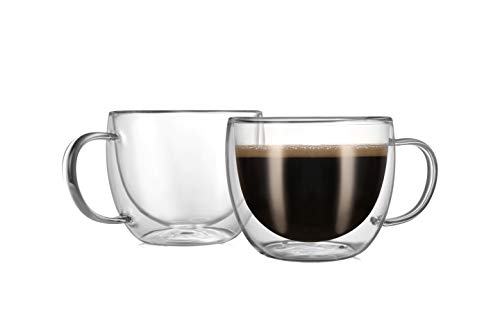 8oz Double Wall Glass Coffee Mugs Set of 2 Insulated Clear Tea & Espresso Cups