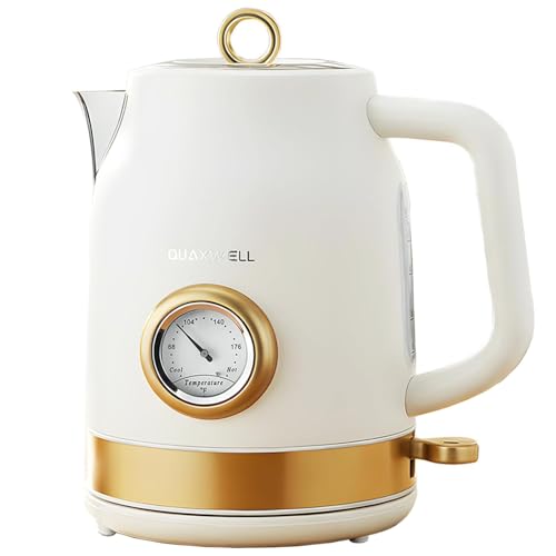 Retro Electric Tea Kettle, 1.7L Stainless Steel with Built-in Thermometer