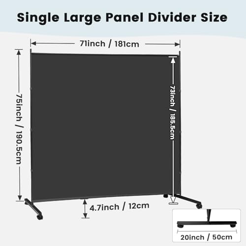 Large Single Panel Rolling Room Divider, 71" x 75" Portable Privacy Screen