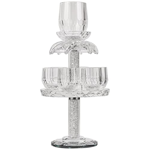 Crystal Wine Fountain Kiddush Cup Set with 6 Cups for Shabbat and Holidays
