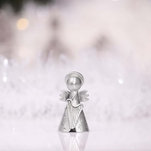 Handmade Pewter Angel with Harp Nativity Figurine - Christmas Decor, 2.5 Inch