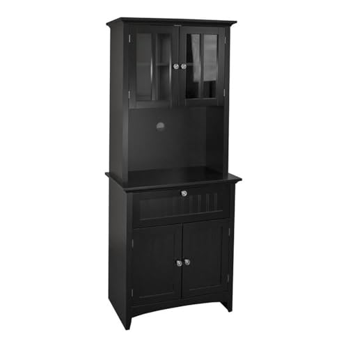 Black Kitchen Buffet with Hutch and Glass Doors