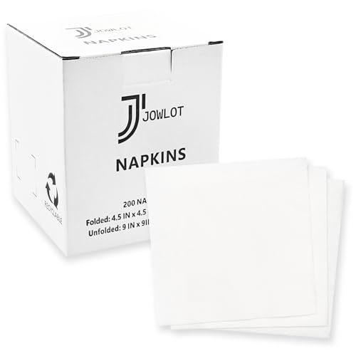 JOWLOT Disposable Cocktail Napkins 200 Count - 2-Ply White Beverage & Party Napkins