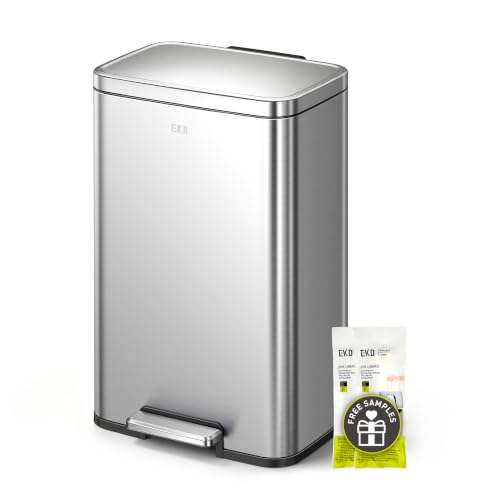 EKO Madison 50L Brushed Stainless Steel Kitchen Step Trash Can with Soft Close Lid