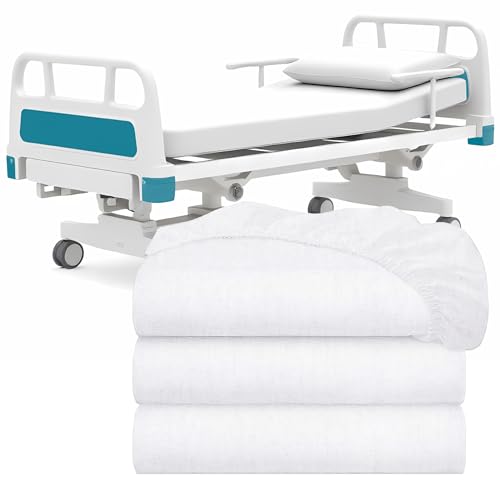 3-Piece Hospital Fitted Bed Sheet Set, 36x80x9 Inch, Soft Cotton Blend