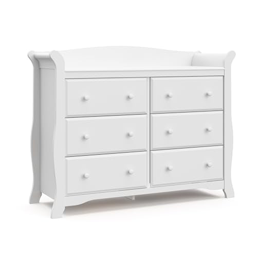 Storkcraft Avalon White Double Dresser with 6 Drawers - Traditional Nursery Storage