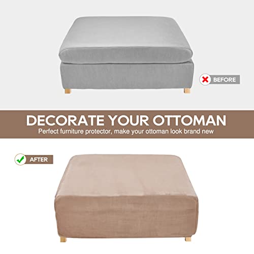 Large Velvet Ottoman Slipcover - Non-Slip Elastic Fit, Taupe