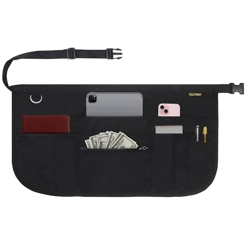 7-Pocket Server Apron with Zippered Money Pouch & Buckle Closure, Black