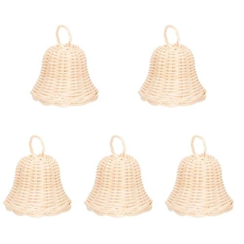 5-Pack Woven Rattan Bell Ornaments for Rustic Farmhouse Christmas Decor