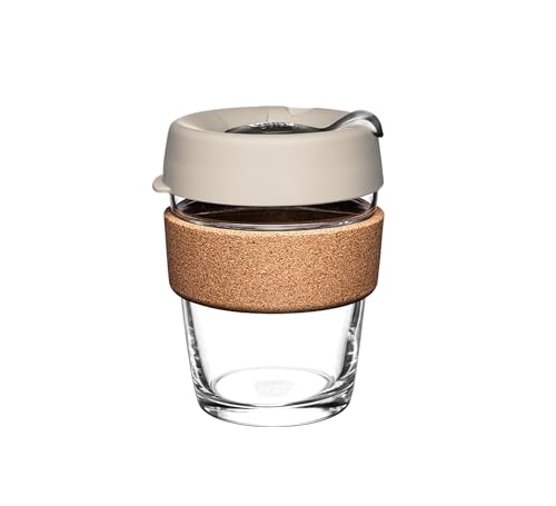 KeepCup Brew Cork Reusable Glass Coffee Cup 11.5 oz with Splashproof Lid