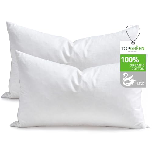 TOPGREEN 12x20 Organic Feather Down Lumbar Pillow Inserts - Pack of 2