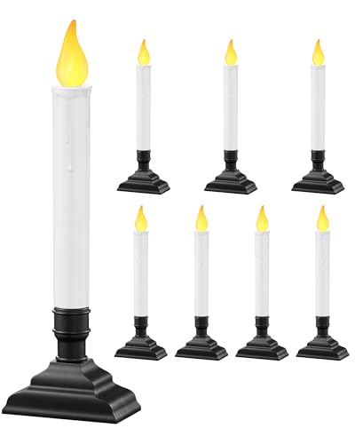 SURAIELEC 8-Pack Battery Operated Christmas Window Candles with Timer, Removable Holders, Safe Flameless LED for Holiday Decor