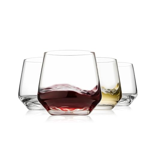 Stemless Wine Glasses Set of 4, 13.5oz Crystal Glass Tumblers for Red White