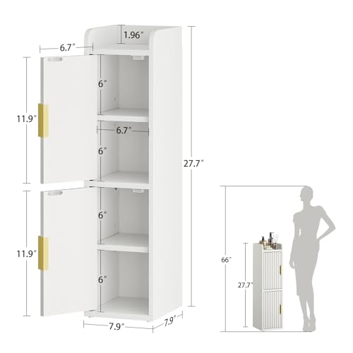 Slim Bathroom Storage Cabinet, Narrow Corner Floor Organizer with 2 Doors