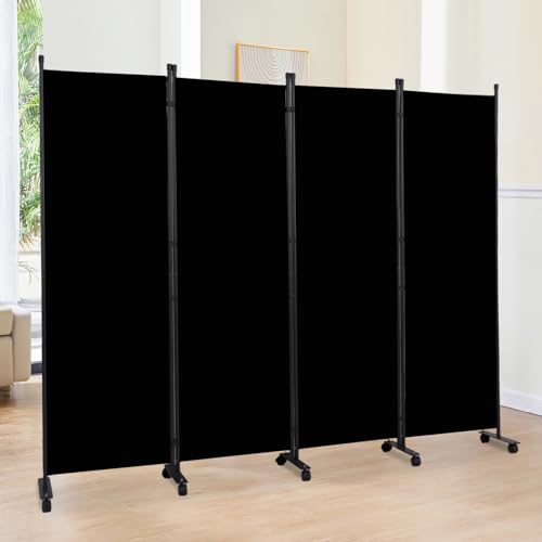 6ft 4-Panel Folding Room Divider with Lockable Wheels, Portable Privacy Screen