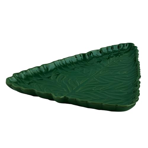 Tree-Shaped Ceramic Serving Platter - Pine Green Christmas Tree Design, 11" x 7.75"