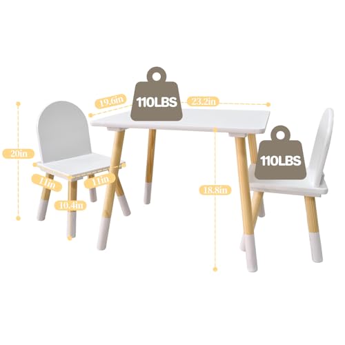 3-Piece Kids Table and Chair Set for Toddlers, White Activity Desk