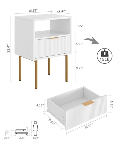 Mid-Century Modern Nightstand with Storage Drawer and Open Shelf